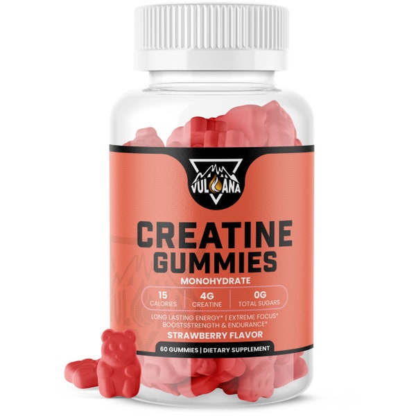 Créatine Monohydrate Pure de Qualité - Gummies Vegan Fraise - 4000mg - 30 Portions - Améliore la force, performances et capacités physiques