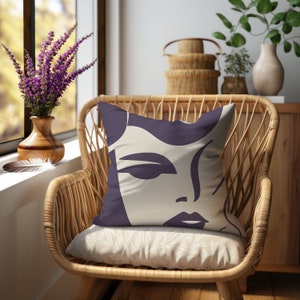 Trendy Apartment Decor - Purple Throw Pillow - Contemporary Art Pillow - Line Art Throw Pillow | Purple Accent Pillow