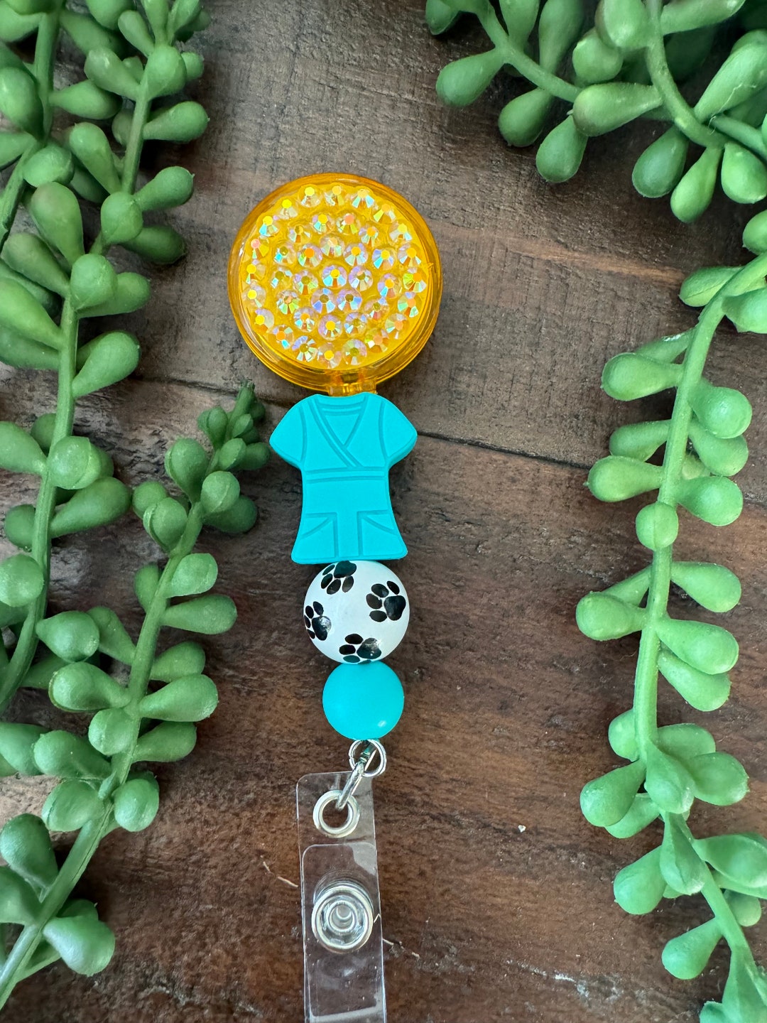 Teal Scrubs Retractable ID Badge Holder Clip Bling Etsy