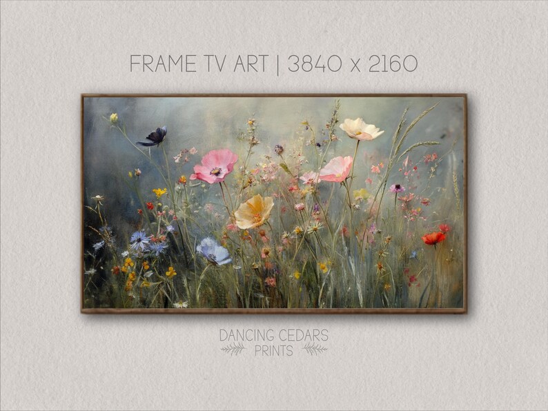 Wildflower Painting For Samsung Frame Tv Colorful Field Art Digital
