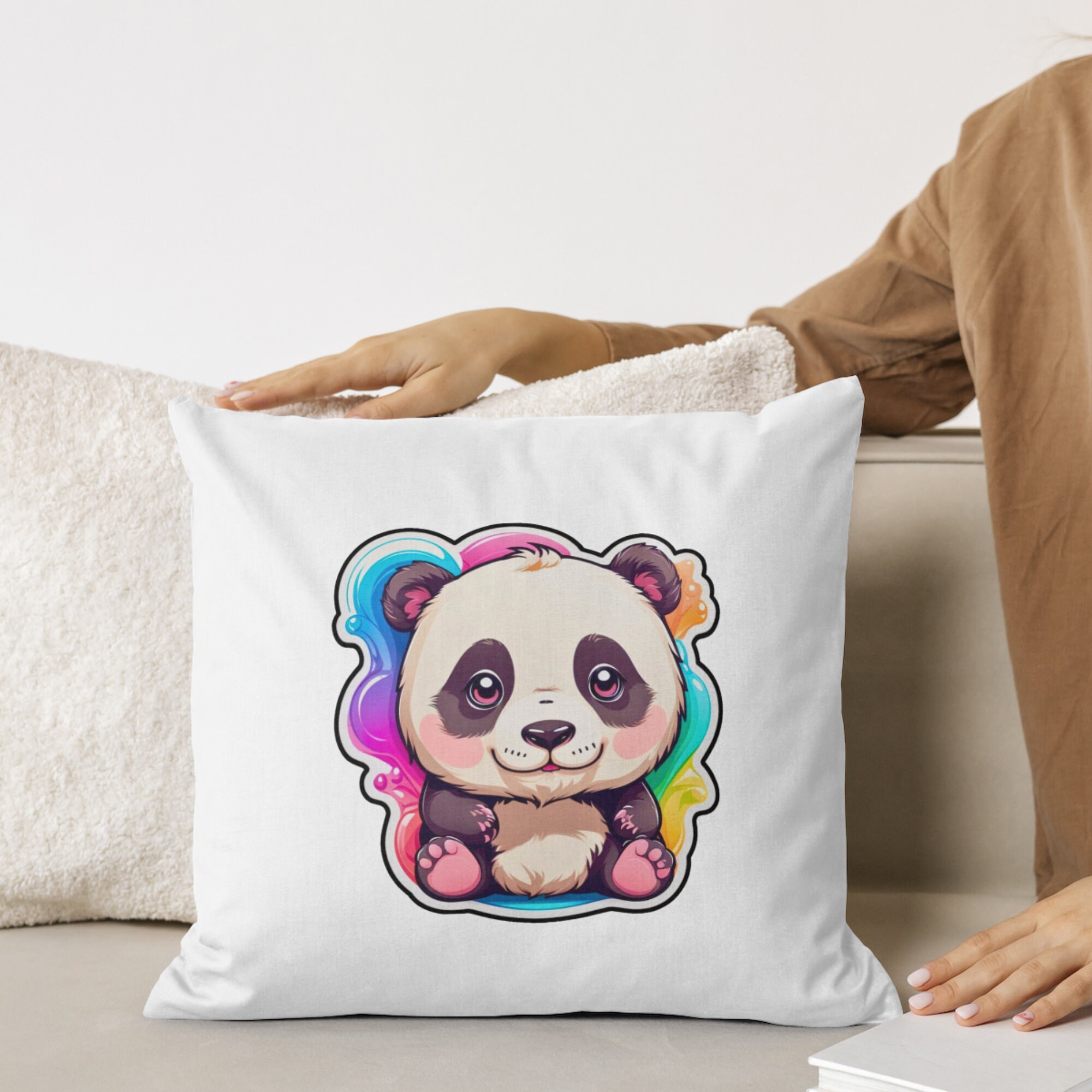 kawaii sticker, A cute Panda stirring, designed with colorful contours and  isolated. AI Generated 29227104 PNG