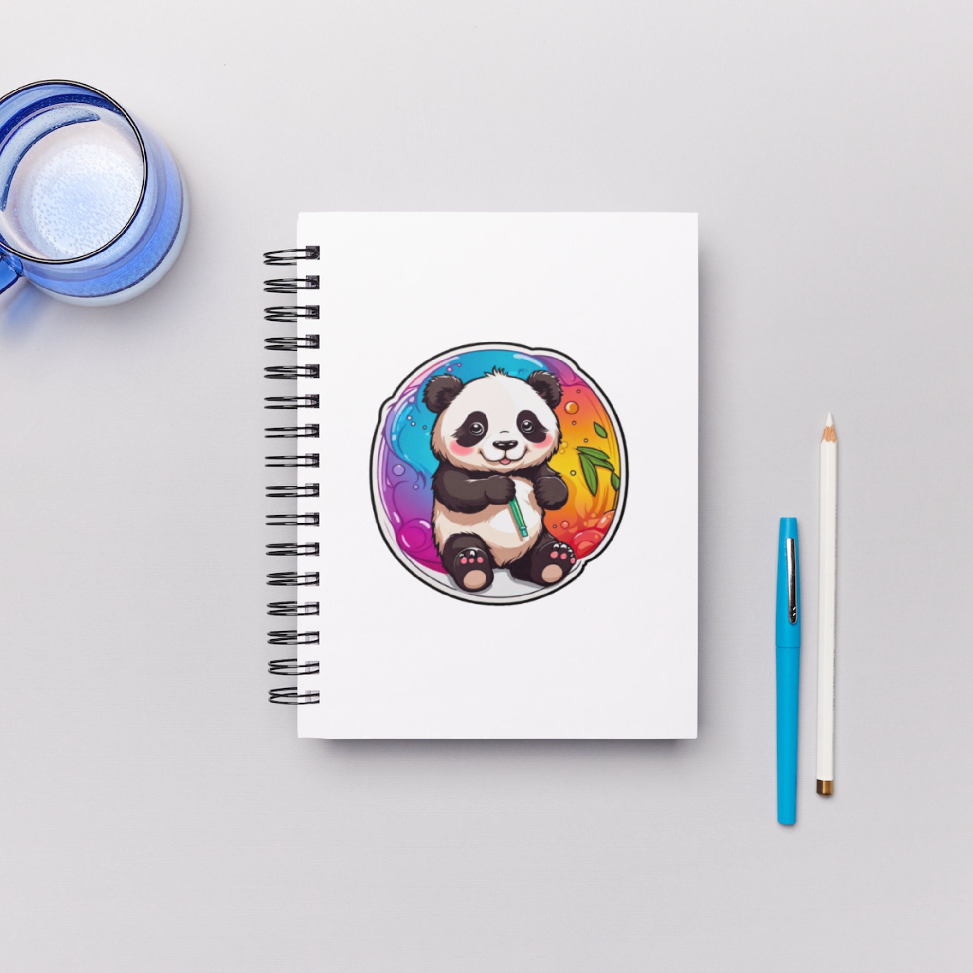 kawaii sticker, A cute Panda stirring, designed with colorful contours and  isolated. AI Generated 29227104 PNG