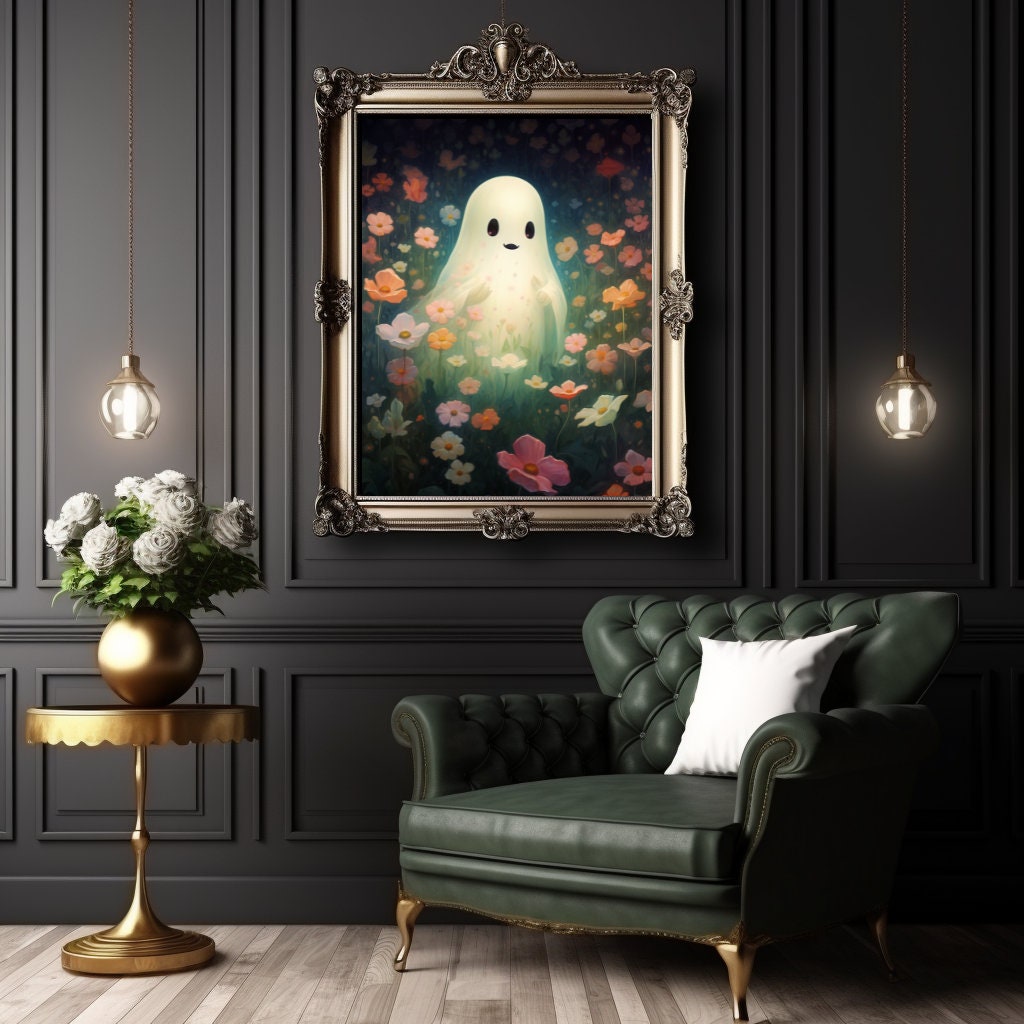 Cute Baby Ghost in Field of Flowers Floral Ghost, Dark Academia Art ...