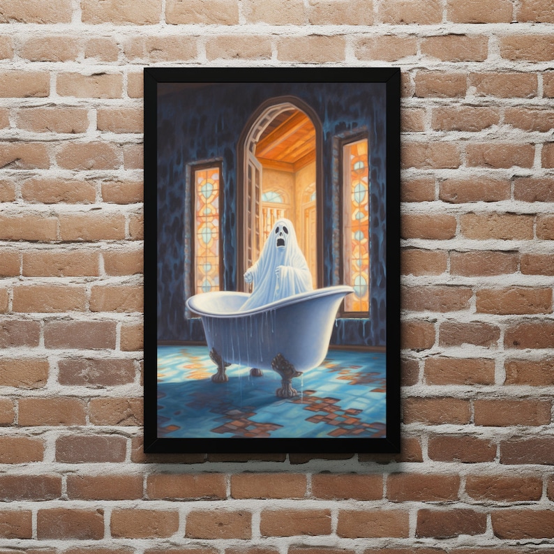 Ghost in the Bathtub Bathroom Vintage Ghost Oil Painting Etsy