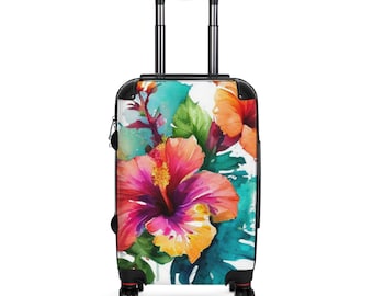 Floral Suitcase, Tropical Hibiscus Carry On Luggage, Watercolor Flower Suitcase, Hard Shell Spinner Suitcase, Hawaiian Honeymoon Gift