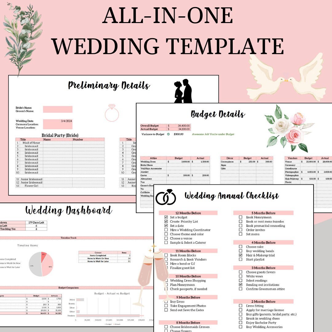 Allinone Excel Wedding Template Etsy
