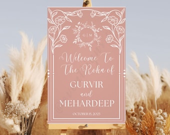 Elegantes Blumen Roka Willkommensschild, Punjabi Sikh Hochzeit (Digitale Datei)