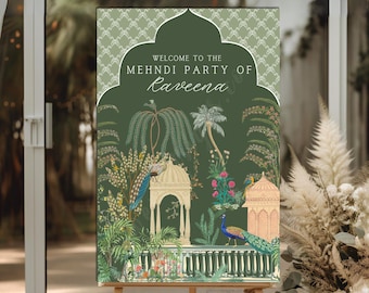 Benutzerdefinierte Mehndi Willkommensschild | Indische Hochzeitsdeko (PDF & PNG)
