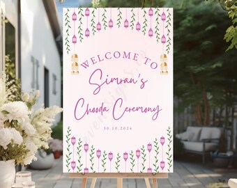 Sikh Hochzeit Willkommensschild | Chooda Zeremonie Dekor (PDF & PNG)