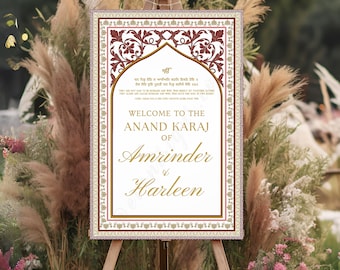 Willkommensschild | Anand Karaj | Personalisierbar | Indische Hochzeit Zeichen | Verlobung, Mehndi, Choora, Jaggo, Sangeet | Digital