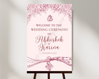 Hinduistisches Hochzeit Willkommensschild | Personalisierbare Zeremonie Dekoration (Digitaler Download)