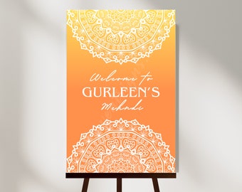 Benutzerdefinierte Mehndi Willkommensschild | Indische Hochzeitsdeko (PDF & PNG)