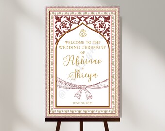 Hinduistisches Hochzeit Willkommensschild | Personalisierbare indische Zeremonie (Digitaler Download)