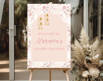Sikh Hochzeit Willkommensschild | Florale Chooda-Zeremonie (PDF & PNG)