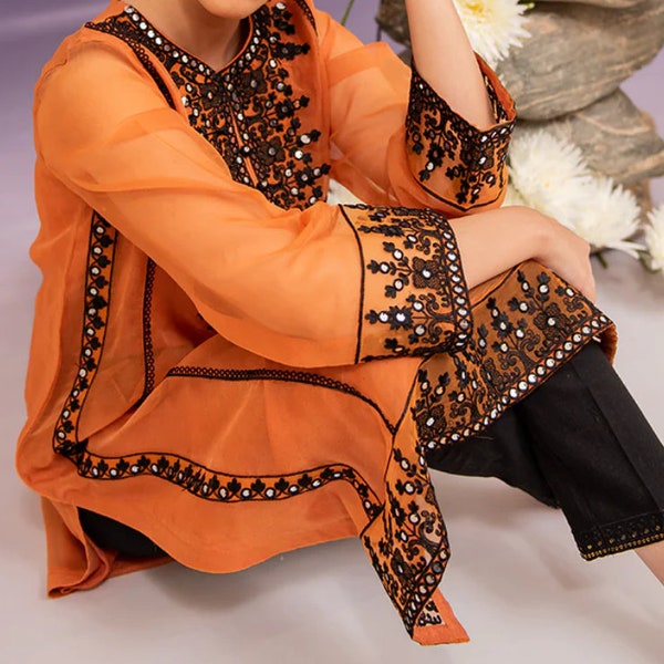 pakistani designer shirt| Indian dress| ready to wear cross stitch organza shirt/kurta with floral designs