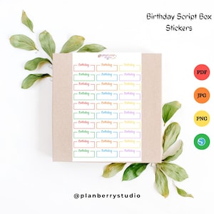 Pegatinas para cajas con texto de cumpleaños / Hoja funcional para planificador Rainbow Pop (PDF, JPG, PNG)