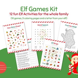 Printable Elf Games and Coloring Sheets | Elf on the shelf kit | Elf on the shelf letter | Christmas Elf Games | Holiday activities