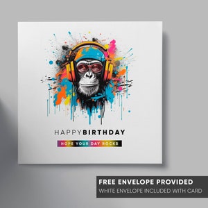 Tarjeta de cumpleaños de Monkey DJ / tarjeta temática de Banky / tarjeta de felicitación de cumpleaños de graffiti art