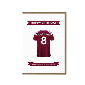 Personalisierte West Ham Fc Geburtstagskarte | Hämmer Fan Grußkarte | West Ham Shirt Thema Karte | West Ham Unterstützer Geschenk | Fußball-Fan