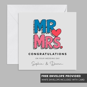 Carte de mariage personnalisée de M. et Mme | Carte de félicitations pour mariage | Cadeau de mariage | Cadeaux nuptiales de douche | Carte de fiançailles au design original