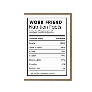 Valeur nutritionnelle des amis du travail | Cadeau d’anniversaire d’ami de travail | Carte de vœux de la valeur nutritive | Carte du meilleur ami du lieu de travail | Anniversaire d'un collègue