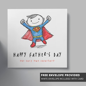 Vatertagskarte | Superhelden-Thema | Superman Vatertag Geschenk | Karte für Papa | Papa Opa Großvater | Niedliche handgezeichnete Themen Karte