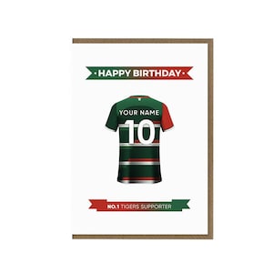 Tarjeta de cumpleaños personalizada de los Leicester Tigers / Tarjeta de felicitación para aficionados al rugby / Tarjeta temática de camiseta de rugby / Regalo ideal para aficionados / Camiseta del equipo de los Tigers