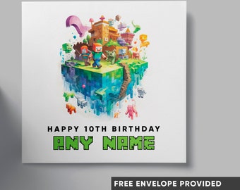 Personalised birthday card | minecraft greeting card boy girl | gaming gamer all ages | son, grandson, nephew, daughter, niece | any age