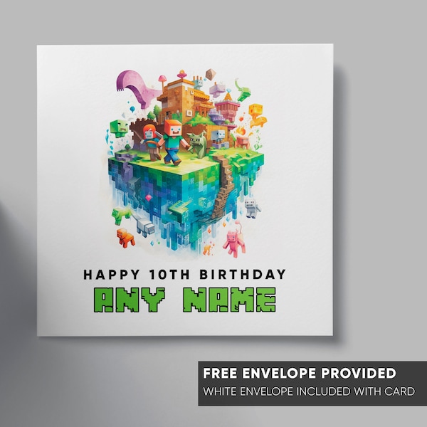 Personalised birthday card | minecraft greeting card boy girl | gaming gamer all ages | son, grandson, nephew, daughter, niece | any age