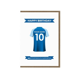 Cartão de aniversário personalizado de Portsmouth Fc de <br> Entrega Rápida? Fã de Portsmouth de <br> Entrega Rápida? Camisa de Portsmouth Cartão Comemorativo | Presente de apoiador de Pompeu | Fã de futebol