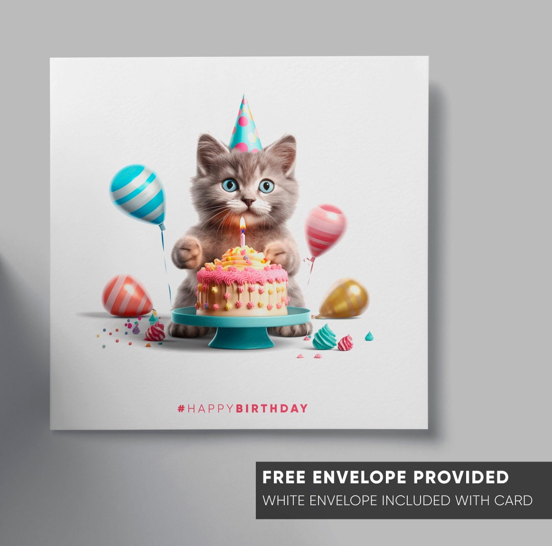 : bhiosng happy birthday card for cat lover, funny... Cute Cat Birthday Card | Funny Card for Cat Lovers | Baby Kitten With ...