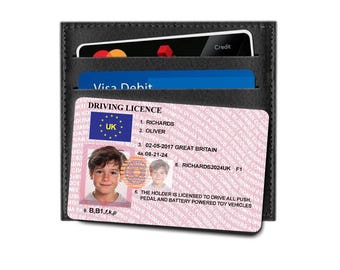 Personalised Driving Licence For Children | Metal Wallet Card | Kids Toy Car Bike Drivers Licence | Keepsake For Child Funny Birthday Gift
