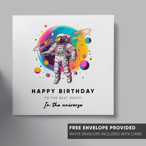 Birthday card | personalised space spaceman theme card | for daddy dad grandad grandfather |  cute, special, from son, daughter, baby