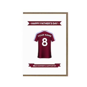 Gepersonaliseerde West Ham Fc Vaderdagkaart | Wenskaart van de ventilator van hamers | West Ham Shirt Themakaart | West Ham-supportercadeau | Voetbalfan