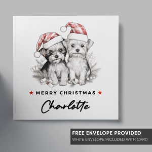 Carte de Noël personnalisée | Thème chien | Carte de Noël pour les amoureux des animaux de compagnie | Carte simple pour tous | Carte de Noël classique | Carte Papa Maman Chien