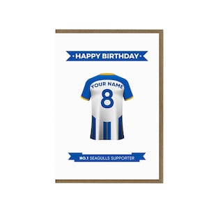Cartão de aniversário personalizado do Brighton Fc | Cartão de felicitações para fãs do Seagulls | Cartão temático da camisa do Brighton | Presente para torcedores do Brighton | Fã de futebol
