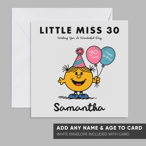 Carte d'anniversaire personnalisée | Carte drôle pour elle | Petite miss 20, 30, 40, 50, 60 ans | Thème du livre de dessin animé | Maman Fille Fille Tante Meilleure amie