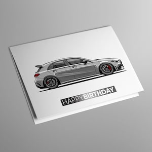 Tarjeta de cumpleaños Mercedes A45 AMG / Entusiasta del A45 S Plus / Coche deportivo alemán / Tarjeta para papá hijo hermano tío amigo abuelo / cabeza de gasolina