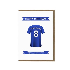 d'anniversaire personnalisée du FC Chelsea | Carte de voeux de fan de Chelsea | Carte à thème Chemise Chelsea | Cadeau pour supporter de Chelsea | Fan de football