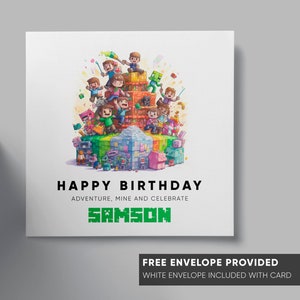 Tarjeta de cumpleaños personalizada / tarjeta de felicitación minecraft niño niña / jugador de juegos de todas las edades / hijo, nieto, sobrino, hija, sobrina