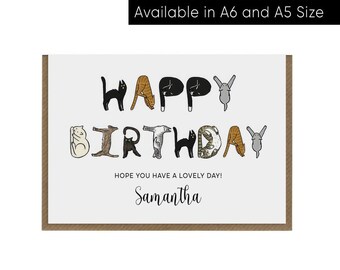 carte d'anniversaire de chats | Carte de voeux personnalisée | Cadeau pour amoureux des chats | Carte drôle de chaton | Formats A5 et A6