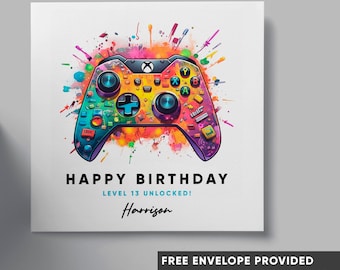 Personalised gamer birthday card | boy girl greeting card | gaming all ages | video game player gift | level up control pad