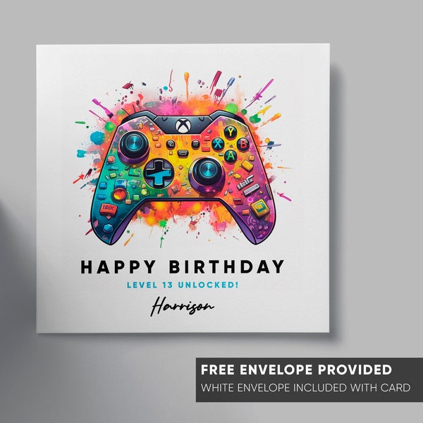 Personalised gamer birthday card | boy girl greeting card | gaming all ages | video game player gift | level up control pad