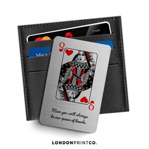 Monedero de aluminio personalizado con forma de tarjeta / Reina de corazones / Recuerdo de metal para regalar a esposo, esposa, papá, mamá, pareja, cumpleaños, regalo de Navidad