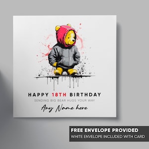 パーソナライズされたくまのプーさんの誕生日カード | バンクシーテーマカード | グラフィティアートの誕生日グリーティングカード | クマの漫画の子供、大人、子供