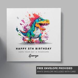 Carte d'anniversaire personnalisée dinosaure | carte de voeux dinosaure garçon fille | fils, petit-fils, neveu, fille, nièce | tout âge