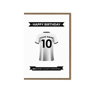Gepersonaliseerde Derby County-verjaardagskaart | Het wenskaart van de ventilator van de rammen | Shirt van Derby County | Cadeau voor supporters Derby County | Voetbalfan