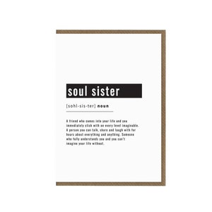 Carte de définition Soul Sister | Cadeau d’anniversaire de sœur d’âme | Carte de vœux d’amitié | Carte Bestie Meilleur Ami | Carte d'anniversaire drôle d'humour