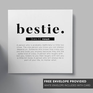 Cartão de definição de Bestie | melhor presente de aniversário | amigo da escola cartão comemorativo | melhor amigo da universidade da faculdade cartão comemorativo | presente de cartão de natal