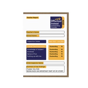 carte de remerciement personnalisée pour professeur | Cadeau de remerciement | Thème du rapport Offstead | drôle de fin d'école | Inspection scolaire | Carte de tuteur